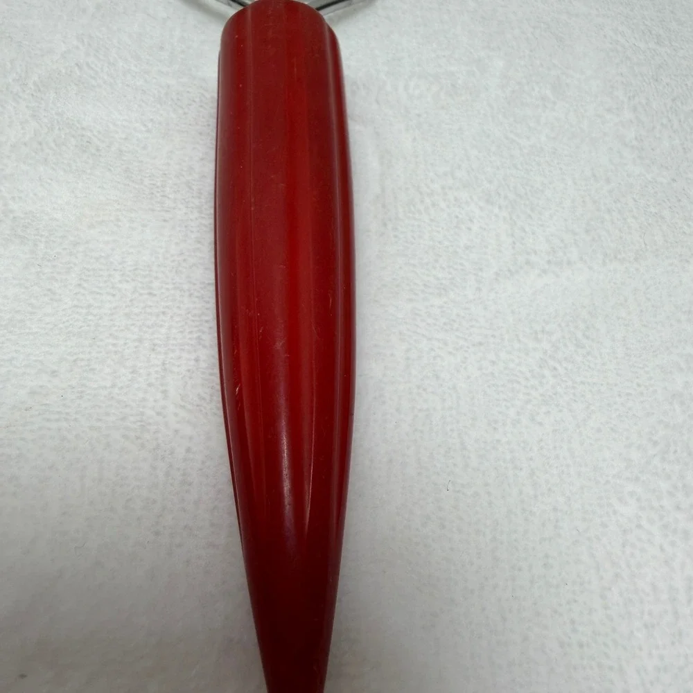 VTG Red Bakelite‎ Handle Potato Masher Stainless Steel Retro MCM Farmhouse